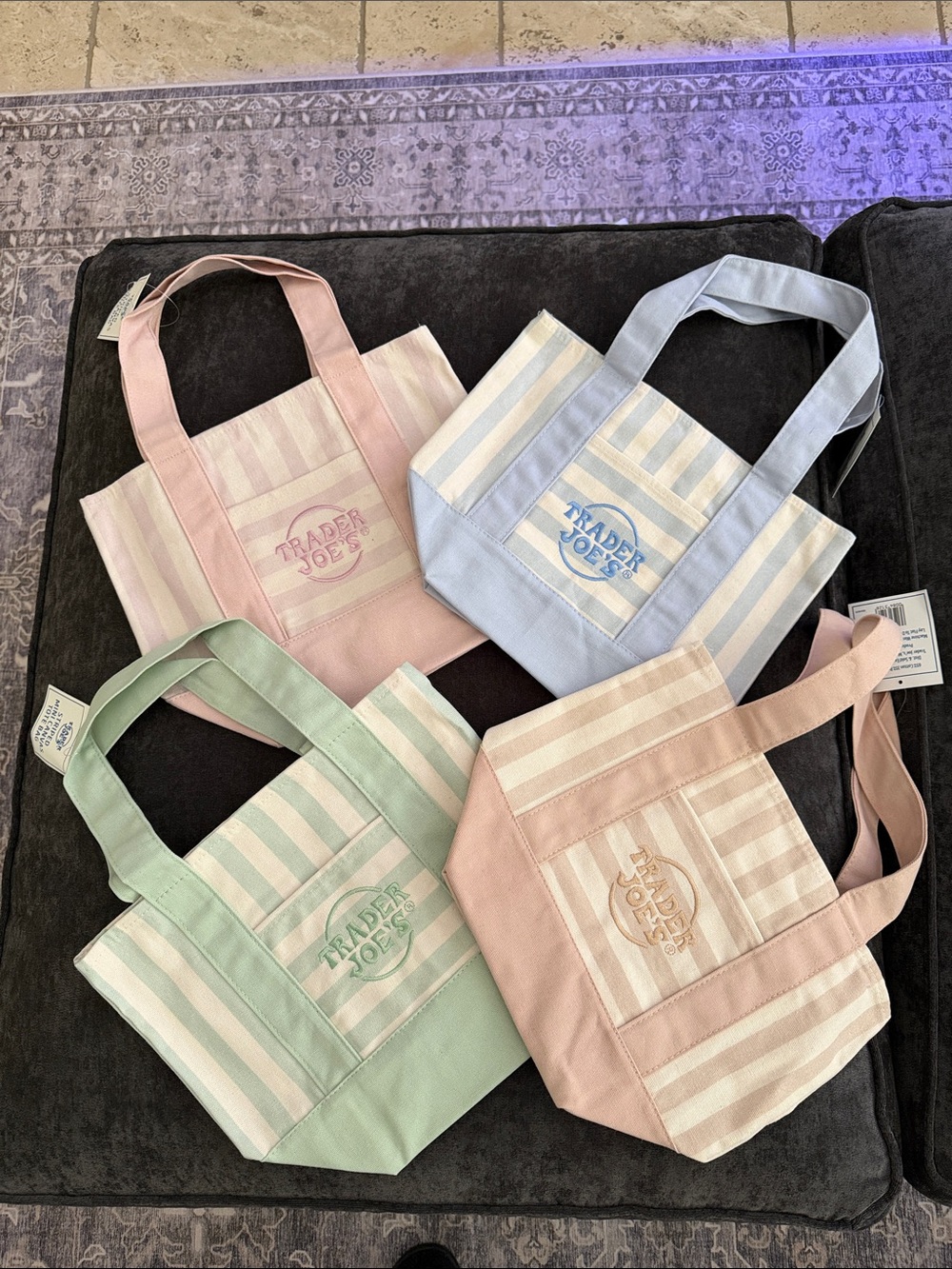 Trader Joe’s- Pastel Striped Canvas Tote Bag - Pink, Blue, Green, Beige